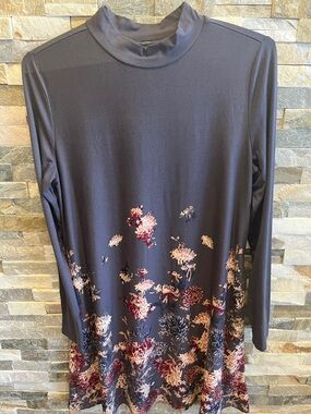 Maurices Navy Long Sleeve Floral Mock Neck Dress